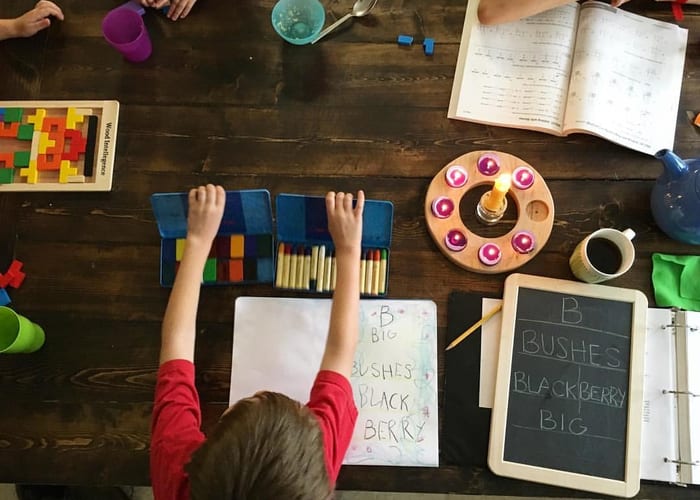 Homeschool learning at the kitchen table
